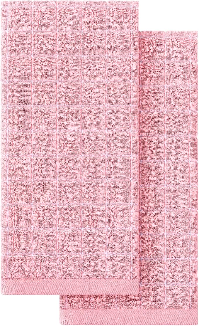 Homaxy 100% Cotton Terry Kitchen Towels, 2 Pack, Pink | Ultra Soft and Absorbent Dish Towels for Kitchen, Suitable for Drying and Washing Dishes