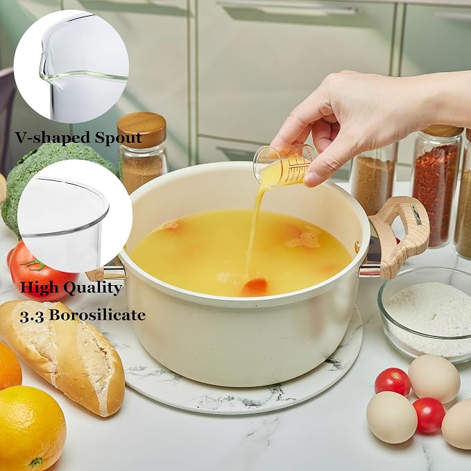 High Borosilicate Glass Measuring Cup-V-Shaped Spout，Glass Measuring Beaker for Kitchen or Restaurant, Easy to Read, 30 ML (1 Oz)-Pack of 2