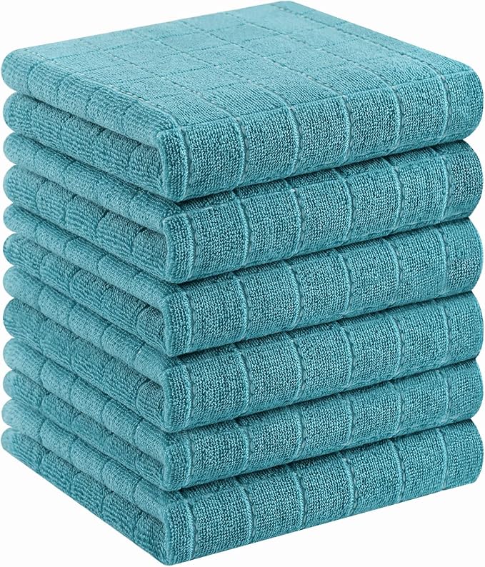 Homaxy 100% Cotton Terry Kitchen Towels, 6 Pack, Lake Blue | Ultra Soft and Absorbent Dish Towels for Kitchen, Suitable for Drying and Washing Dishes