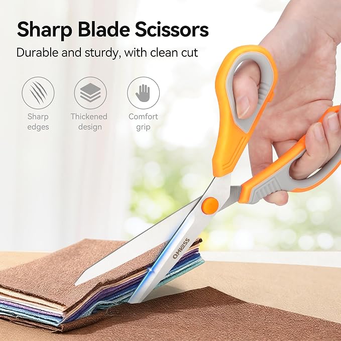 QMVESS 8.5" Scissors All Purpose 3 Pack, Ultra Sharp 2.5mm Thick Blade Scissors for Office, Professional Ergonomic Comfort Grip for Office School Home Fabric Sewing DIY Craft Cutting General Use