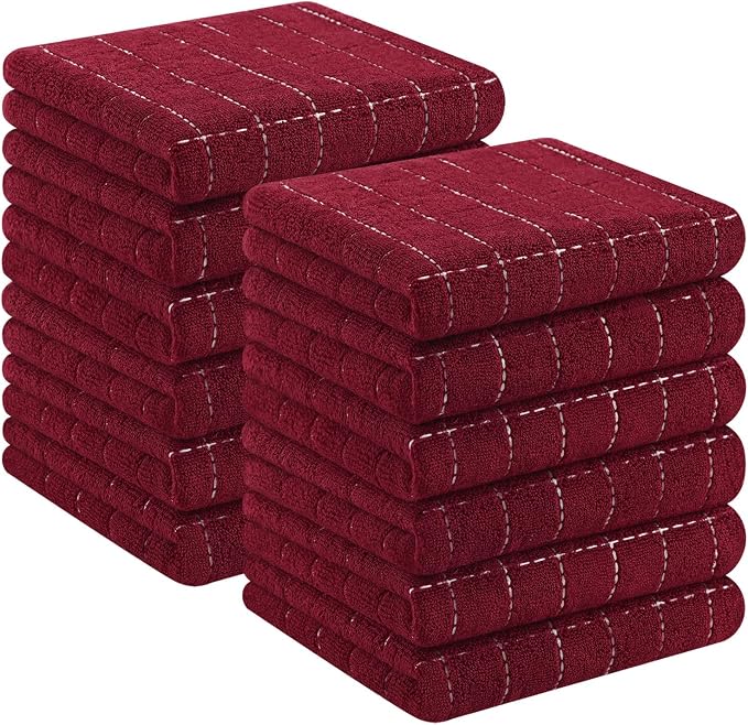Homaxy 100% Cotton Terry Kitchen Towels, 12 Pack, Burgundy | Ultra Soft and Absorbent Dish Towels for Kitchen, Suitable for Drying and Washing Dishes
