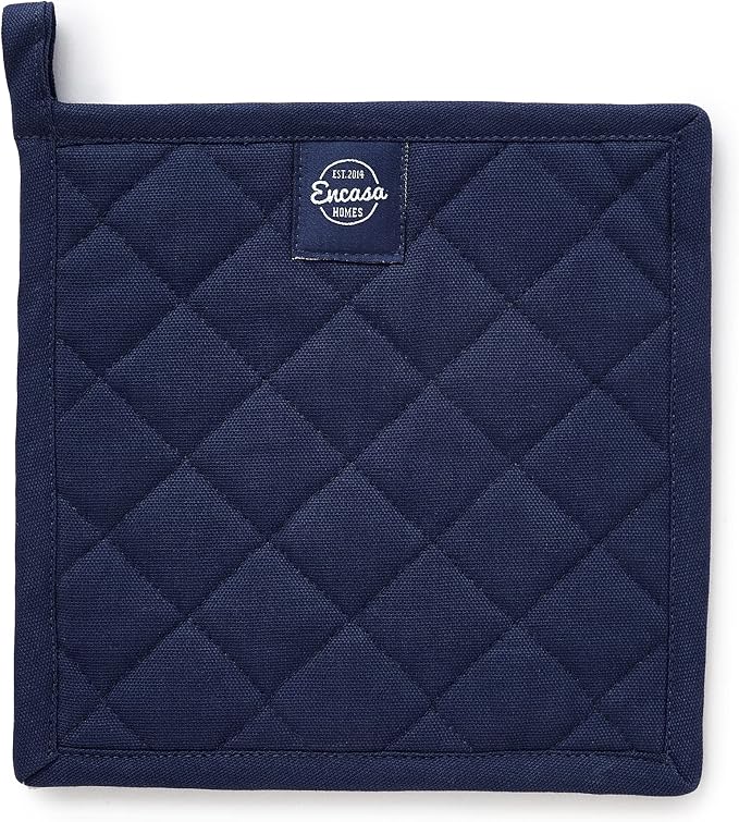 Encasa XO Pot Holders, Quilted Kitchen Hot Pads 8"x8" Scotch Blue | 100% Heavyweight Cotton | Quilted Insulation | Multipurpose Trivets & Hot Pads | Hanging Loop | Set of 2