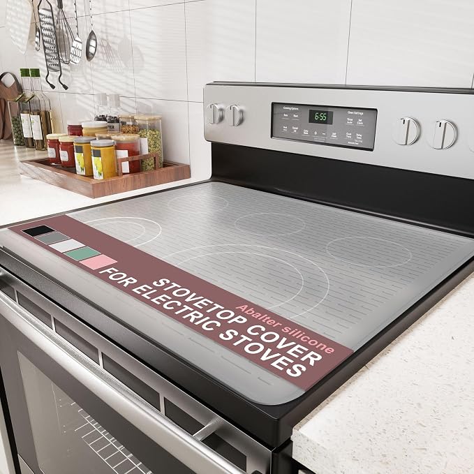 Stove Top Cover for Electric Stove - Food Grade Ceramic Stove top Cover, Silicone XXL Dish Drying Mat, Glass Cooktop Covers, Flat RV Range top Mats (Hyaline,30x21)