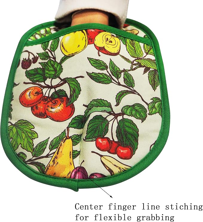 Pot Holders with Transparent Clear Silicone Shell and Nice Friut Flower | Potholders Cotton Lining Set of 2, Heat Resistant to 500 F Kitchen Oven Gloves for Cooking (Friut flower, Potholders)