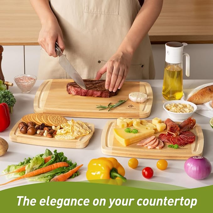 Bamboo Cutting Board Set Non Slip Feet Over Sink Tablas Para Picar Cocina Tabua Madeira Corte Carne Bambu Alimentos Cortar Madera Juego Regalos Cumpleaños Navidad Mujer Mama Abuela Hombre Papa