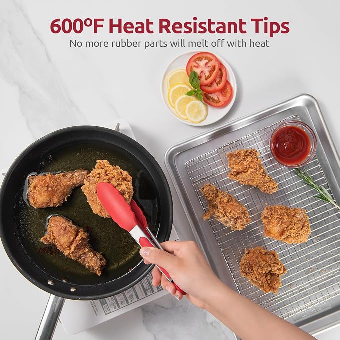 U-Taste Kitchen Tong for Cooking, 600ºF Heat-Resistant Silicone, 7in/Red | Small Mini Silicon Tongs for Serving Food, Short Salad Thong with Non Stick Rubber Tips & 18/8 Stainless Steel Handle