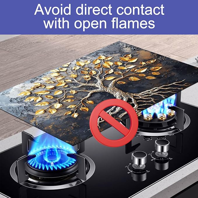 HOMETITUTE Stove Top Cover 28x20 Golden Tree Design Heat Resistant Mat