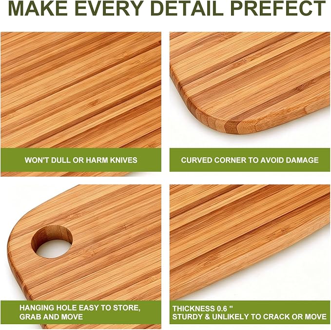 2 Pcs Small Bamboo Cutting Boards Set for Kitchen with Hanging | Mini Bamboo Cutting Board Set of 2 for Vegetables, Fruit, Bread, Meat - BPA Free, 9" x 6.5"
