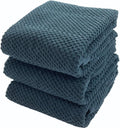 Teal Dark Blue Kitchen Hand Dish Towels, Set of 3, 100% Cotton, 18" x 28" | Terry Loop Textured, Soft & Absorbent Cleaning Cloth, Quick Dry, Multipurpose for Everyday Use