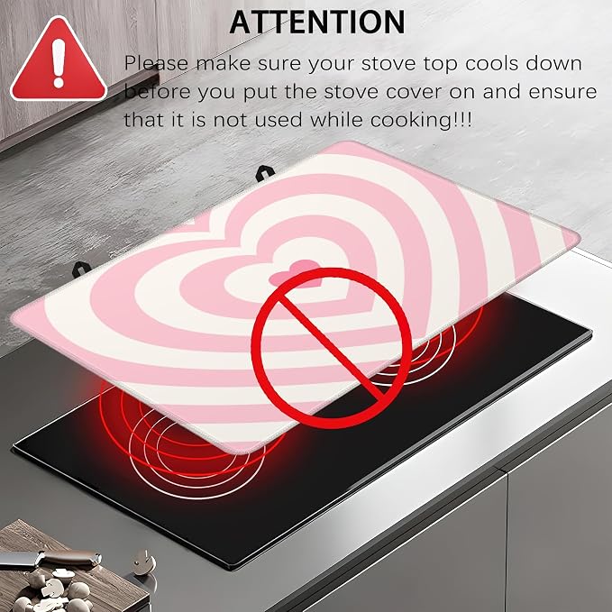 Electric Stove Top Cover Protector – Pink Love Heart Glass Flat Top Stove Mat Oven Induction Cooktop Mat for Ceramic Countertop Mats Heat-Resistant Dish Drying Mat