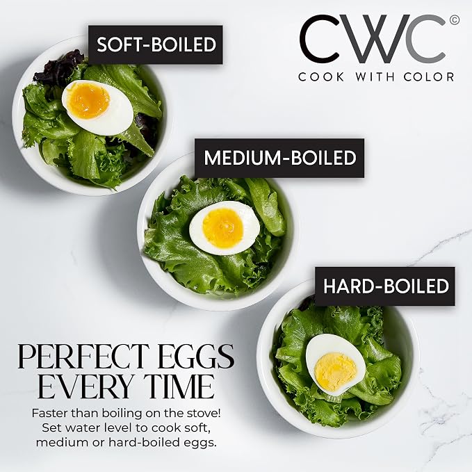 COOK WITH COLOR 350W Electric Double Layer Egg Cooker - Egg Boiler for Hard Boiled, Soft Boiled, and Omelettes, 6.1x6.1x8.7, Black