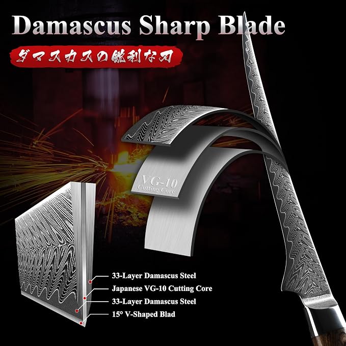 Dragon Creek Damascus Fillet Knife - Fish Vegetable Cutting | Japanese Fillet Knife for Birthday Thanksgiving Gift for Mom or Dad