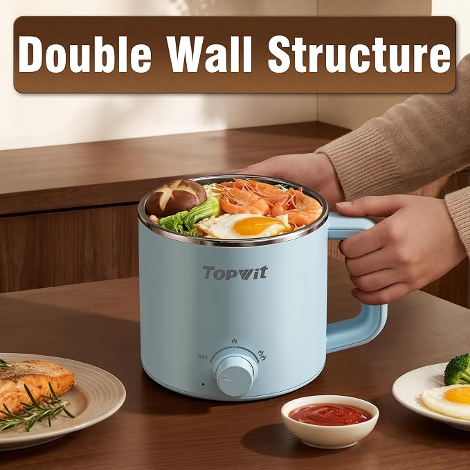 Topwit 1.6L Electric Pot, Ramen Cooker with 304 Stainless Steel Material | Dual Power Setting, Cooking for Hot Pot, Pasta, Oatmeal, Soup & Egg, Overheat & Boil-Dry Protection, for Dorm & Office
