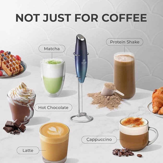 Zulay Kitchen Powerful Milk Frother Wand With Duracell Batteries - Ultra Fast Handheld Drink Mixer - Electric Whisk Foam Maker for Coffee, Lattes, Cappuccino & Matcha - Z1 Motor - Deep Sea