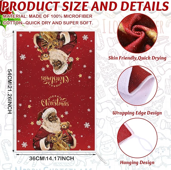 SiliFine 12 Pcs Christmas Kitchen Towels Pot Holders and Oven Mitts Set 4 African American Dish Towels 4 Buffalo Plaid Oven Mitts 4 Black Santa Claus Angel Potholders for Xmas Dish Baking Decorative
