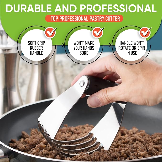 Spring Chef Medium Dough Blender Hand Tool - Durable Pastry Cutter - Black | Heavy Duty Dough Mixer w/ Stainless Steel Blades, Professional Pastry Blender for Easy Mixing, Dishwasher Safe