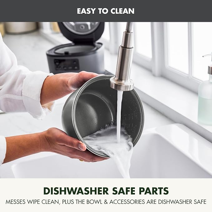 GreenPan Advanced Rice Cooker, 4-Cups Uncooked/8-Cups Cooked, Removable Nonstick Ceramic PFAS-Free Pot, White & Brown Rice, Family Sized, Quick Cook in 25mins, 6 Presets, Fuzzy Logic Tech, Graphite