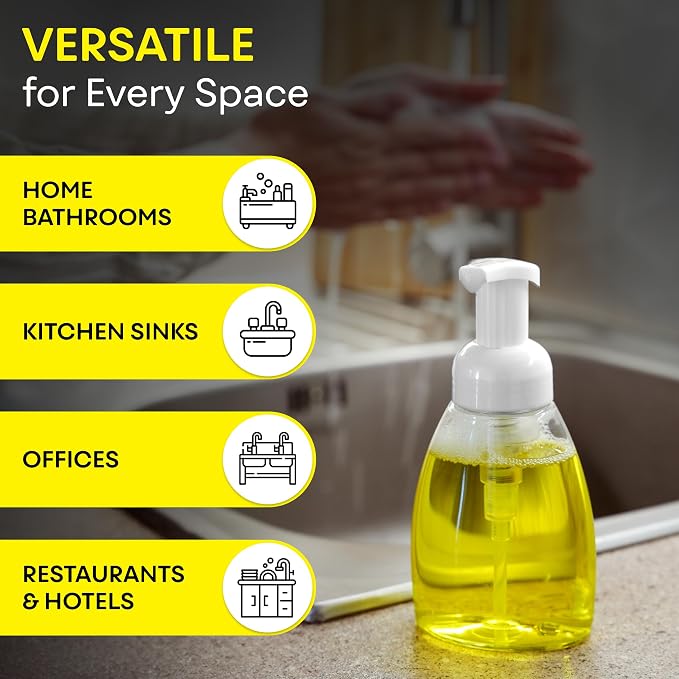 Foaming Soap Dispenser Pump Bottles, BPA Free Empty Refillable Plastic Container for Liquid Soap - Kitchen, Bathroom, Commercial - 8oz (250ml) Pack of 2 Clear