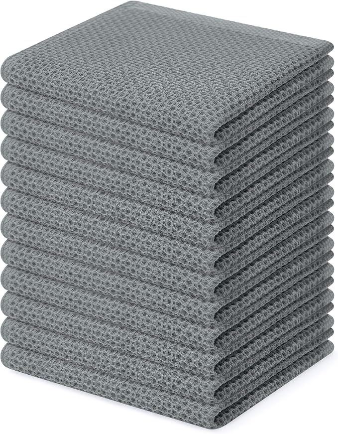 Homaxy 100% Cotton Waffle Weave Kitchen Dish Cloths 12-Pack, Grey | 12 x 12 Inches, Ultra Soft Absorbent Dish Towels, Quick Drying Dish Rags with Hanging Loop