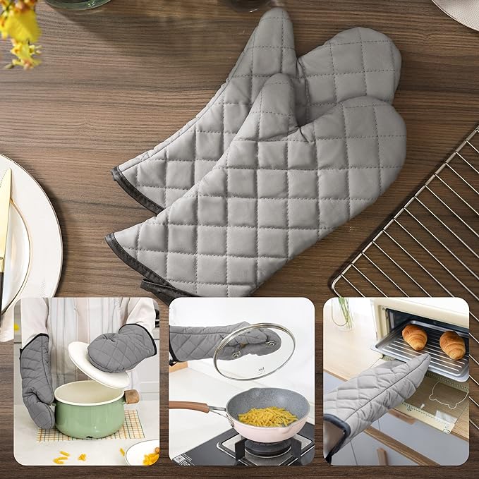 ARCLIBER 16" Quilted Terry Oven Mitts 1 Pair Heat Resistant Kitchen | Quilted Lining, 1 Pair, Heat Resistant, Classic, Cotton Blend, Cooking, Baking, Grilling, Non-Slip Grip