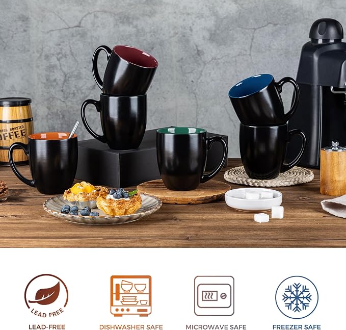 GBhome 12 oz Coffee Mugs Set of 6, Ceramic Coffee Cups- Multi-Color