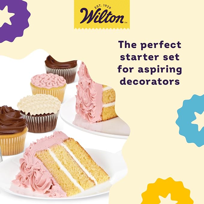 Wilton Beginning Buttercream Decorating Set, 20-Piece | 20-Piece Beginner Kit with Piping Tips, Bags, Couplers & Spatula for Learning Buttercream Decorating on Cakes & Cupcakes