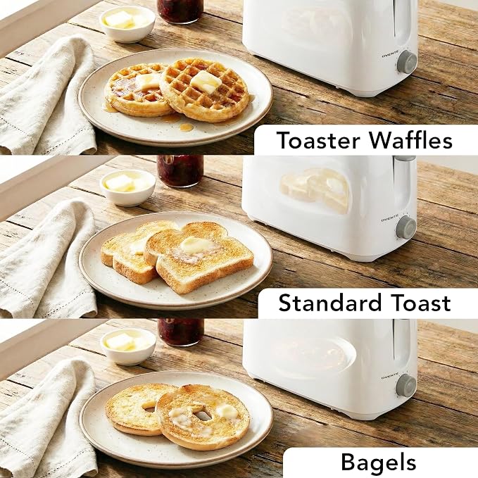 OVENTE Electric 2 Slice Toaster Machine 6-Shade Setting, White TP2210WGY | Compact Design and Removable Crumb Tray, 700W Power Perfect for Toasting Bread, Thin Bagels and Waffles