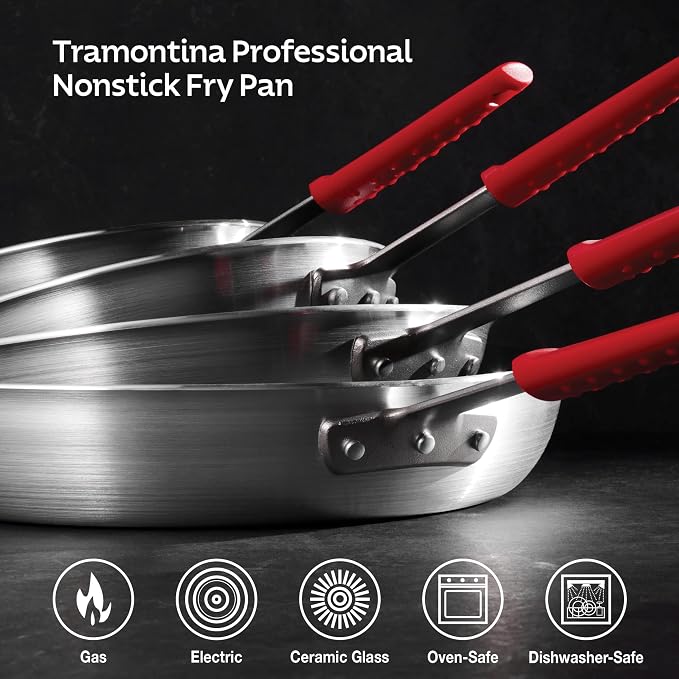 Tramontina Professional 14-Inch Non Stick Extra Large Frying Pan | Heavy-Gauge Aluminum Skillet with Reinforced Nonstick Coating, Red Handle, Dishwasher and Oven Safe, Made in Brazil