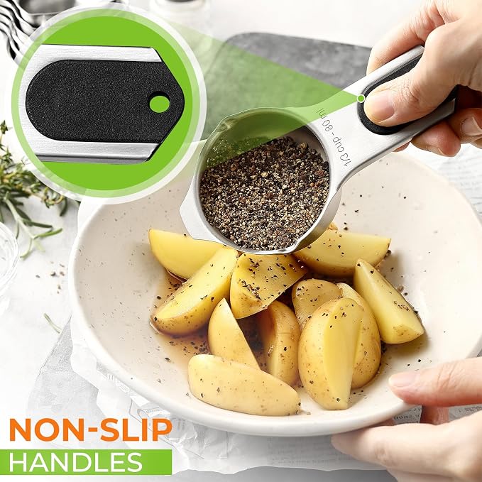 Spring Chef Magnetic Stainless Steel Measuring Cups Set of 7 Patented Black | Metal Measuring Cups for Measuring Dry or Liquid Ingredients, Easy to Read Markings, Dishwasher Safe Nesting Magnetic Cups