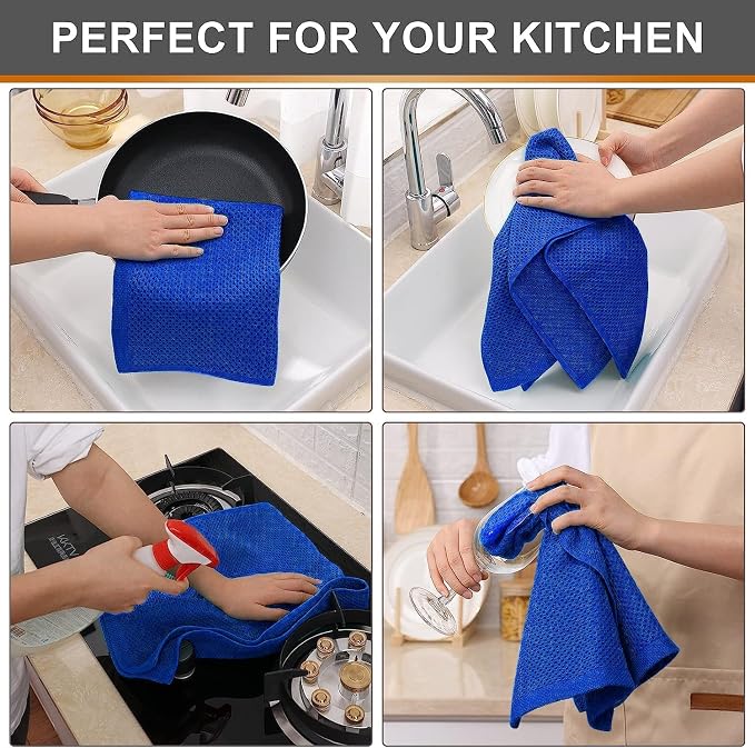 Kitinjoy 100% Cotton Waffle 6-Pack Kitchen Towels, 13" x 28", Blueberry | Super Soft, Ultra-Absorbent, Fast Drying, lightweight, Quick Drying Kitchen Hand Towels