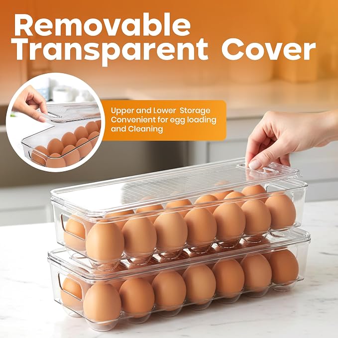 Utopia Home Egg Holder for Fridge, Stackable Egg Container, 4 Pack, Clear | With Lid and Handle, For Refrigerator Organization, Egg Holder For Kitchen or Pantry Organizers and Storage