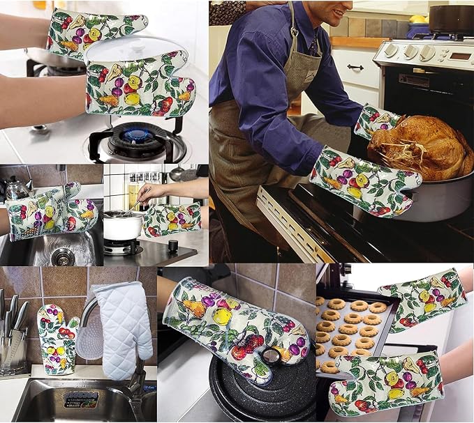 Oven Mitts with Transparent Clear Silicone Shell and Nice Friut Flower Printing