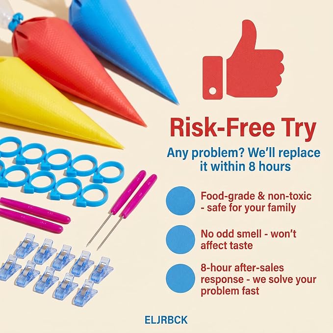 122Pieces Tipless Piping Bags - 100pcs Disposable Piping Pastry Bag for Royal Icing/Cookies Decorating - 10 Pastry Bag Ties,10 Clips &2 Scriber Needle - Best Cookie/Cake Decorating Tools (14 inch)