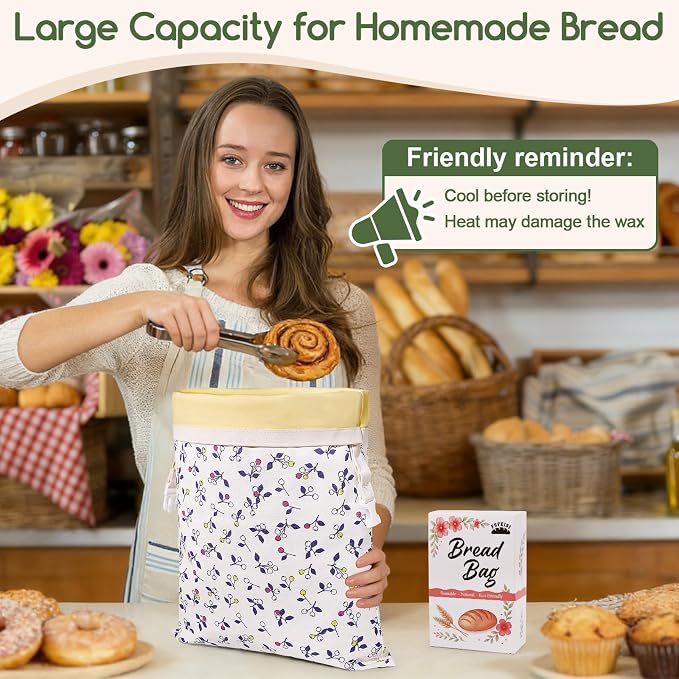 2 Pack Beeswax Bread Bags for Homemade Bread, Sourdough Storage XL 17"x13" | Reusable Bees Wax Bread Bag & Keeper, Natural Canvas with Premium Box for Home Baking, Freezer Storage & Outdoor Use