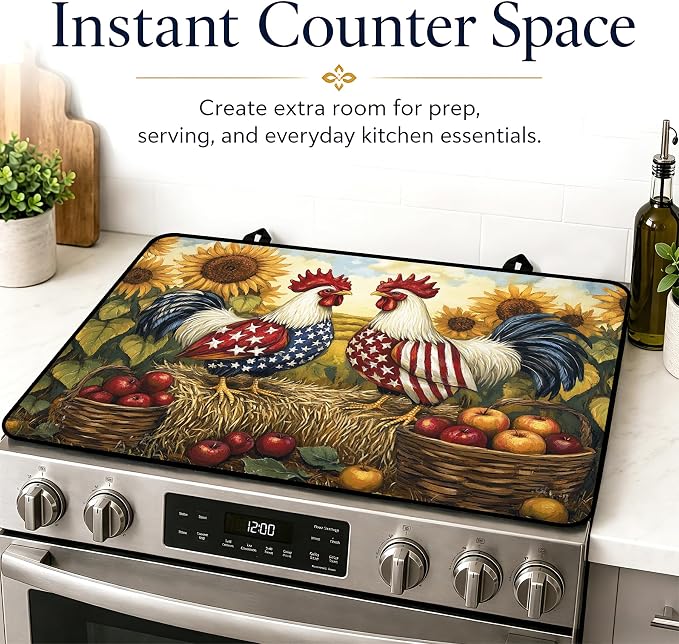 Patriotic Electric Stove Top Cover | Heat Resistant Glass Cooktop Protector for Kitchen Ceramic Countertops, Multiuse Stove Cover and Dish Drying Mat