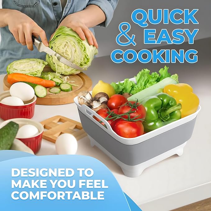 Collapsible Wash Basin with Drain Plug - 2.4 Gallon Foldable Wash Basin for Baby Bottles, Space-Saving Dish Pans for Washing Dishes in Sink, Collapsible Laundry Tub, Portable RV Camping Bin