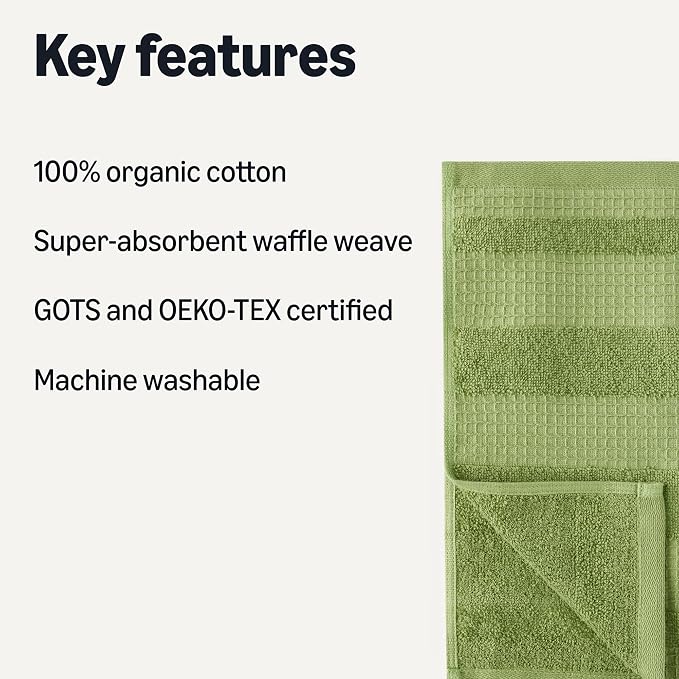 Amazon Basics Organic Cotton Waffle Kitchen Dish Cloths, Ultra Absorbent, Quick Drying, Lint-Free, 12 x 12 Inches, 6-Pack (2 Brown, 2 Olive, 2 Navy Blue)