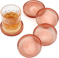 Modern Clear Coaster Set of 5- Glass Coasters for Drinks, Clear Red | Crystal Coasters Round Cup Mat Coffee Table Decor for Office, Kitchen, Bar, Dining Room, Living Room, Patio