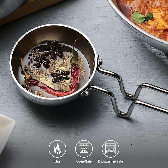 Tramontina Utsava 4-Inch Tri-Ply Clad Stainless Steel Tadka | Spice Heating Pan for Indian Cooking
