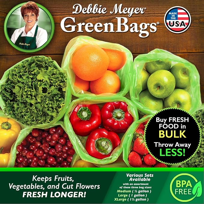 Debbie Meyer GreenBags, 20-Pack (8M, 8L, 4XL), Reusable Food Storage Bags | FoodFresh Technology, Helps Keep Fruits and Vegetables Fresh Longer, BPA-Free, Kitchen & Fridge Use, Made in the USA