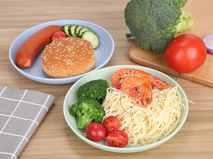 7.8 Inches Unbreakable Wheat Straw Plates - Reusable Plate Dinner Set - Dishwasher & Microwave Safe - Healthy, BPA Free & Eco-Friendly (7.8 Inches/4 Blue)