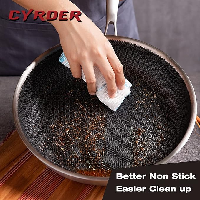 Hybrid Nonstick 12.5Inch 316 Stainless Steel Pan, PFOA Free Wok, Dishwasher Oven Safe, Stay Cool Handle Skillet, Works with Induction Cooktop/Ceramic/Gas/Electric Stovetop