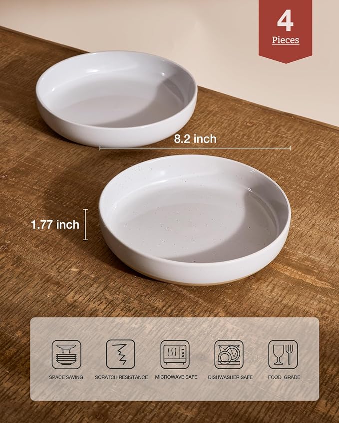 famiware Milkyway 33 oz Pasta Bowls Set of 4, Light Gray | Scratch-Resistant Stoneware Salad Bowls, Stackable, Dishwasher & Microwave Safe, Lead-Fre