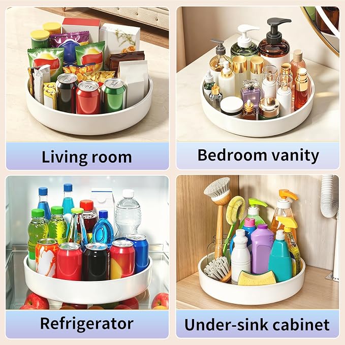 Lazy Susan Organizer Turntable, 11.8" Rotating Spice Rack Organization with Non-Slip Base & Raised Lip, Pantry Organizers and Storage for Cabinet, Kitchen, Bathroom, Countertop, Refrigerator