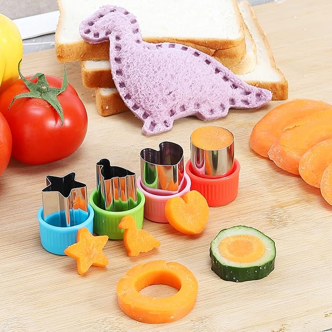 FIRETREESILVERFLOWER Sandwich Cutter and Sealer, Bread Decruster Maker, Fruit, Vegetable, Cookie Cutters for Kids Bento Box, Heart, Star, Dinosaur, Circle Shapes