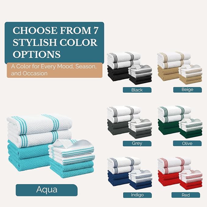 Casa Platino Kitchen Towel Set 8 Pc - 4 Dish Cloths (13"x13") & 4 Dish Towels (16"x26") - Soft, Absorbent & Quick Dry Cleaning Cloths, Hand Towels for Kitchen & Wash Rags for Absorbing Spills - Aqua.