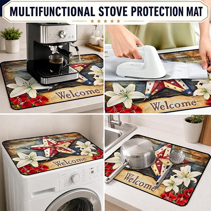 Patriotic Electric Stove Top Cover, Heat Resistant Glass Cooktop Protector for Kitchen Ceramic Countertops, Multiuse Stove Cover and Dish Drying Mat