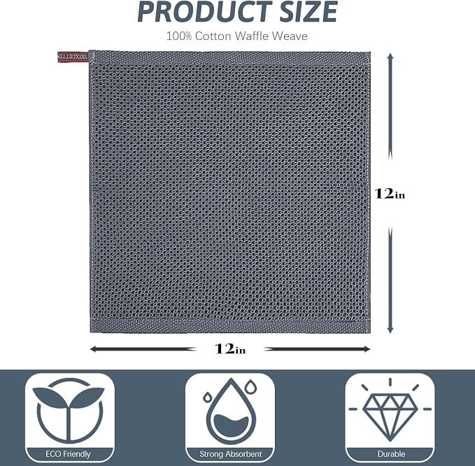 Nialnant 6 Pack Kitchen Towels, 100% Cotton, 12x12 Inches | Dish Cloth for Washing Dishes, Absorbent Quick Drying Dish Rags, Multipurpose Cleaning Rags