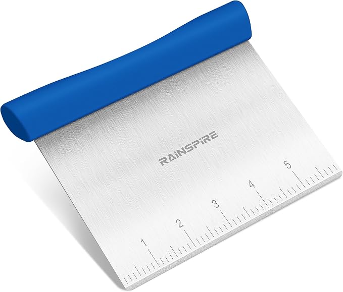 Upgraded 304 Stainless Steel Multi-Purpose Bench Scraper with Measurement Marks, Dishwasher Safe, Dough Cutter for Pizza, Bread and Cookie Dough Vegetable Chopper, Baking Supplies, Dark Blue