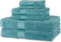 Amazon Basics Fade-Resistant Soft & Absorbent Bath, Hand and Washcloth Towel Set for Everyday Use, 100% Cotton, 30 x 54 inches, Teal Green, Set of 6